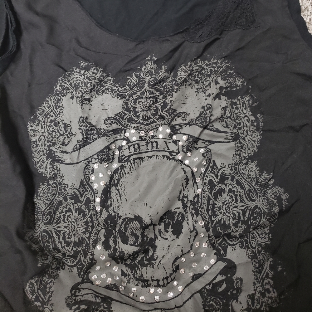 Maurice's Black skull tank top with small gems